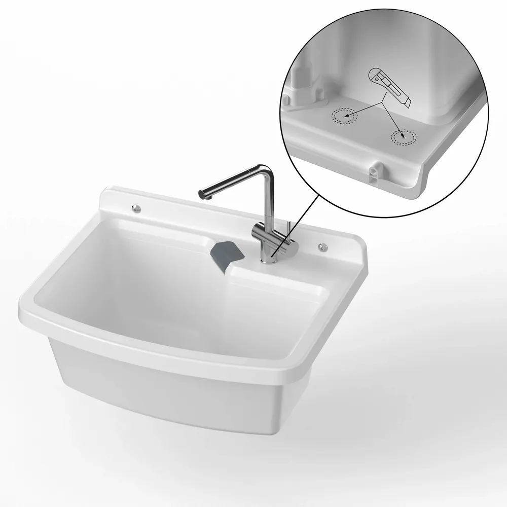 Lavabos - Mongardi : Évier multifonction Linea Vela en résine, Fixation murale, Résistant aux acides, Intérieur et Extérieur, 69L × 49P × 29H cm, Blanc - MONGARDI