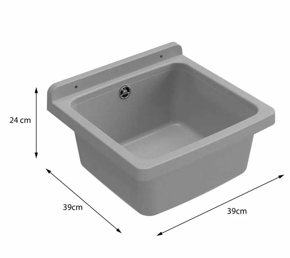Lavabos - Mongardi : Évier multifonction en résine, Fixation murale, Résistant aux acides, Intérieur et Extérieur, 39L × 39P × 24H cm, Gris ciment - MONGARDI