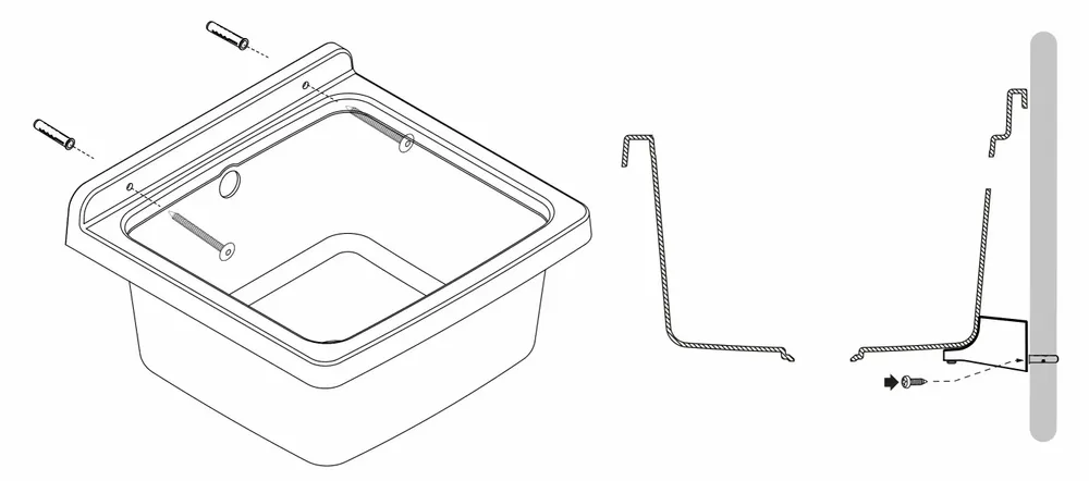 Lavabos - Mongardi : Évier multifonction en résine, Fixation murale, Résistant aux acides, Intérieur et Extérieur, 39L × 39P × 24H cm, Gris ciment - MONGARDI