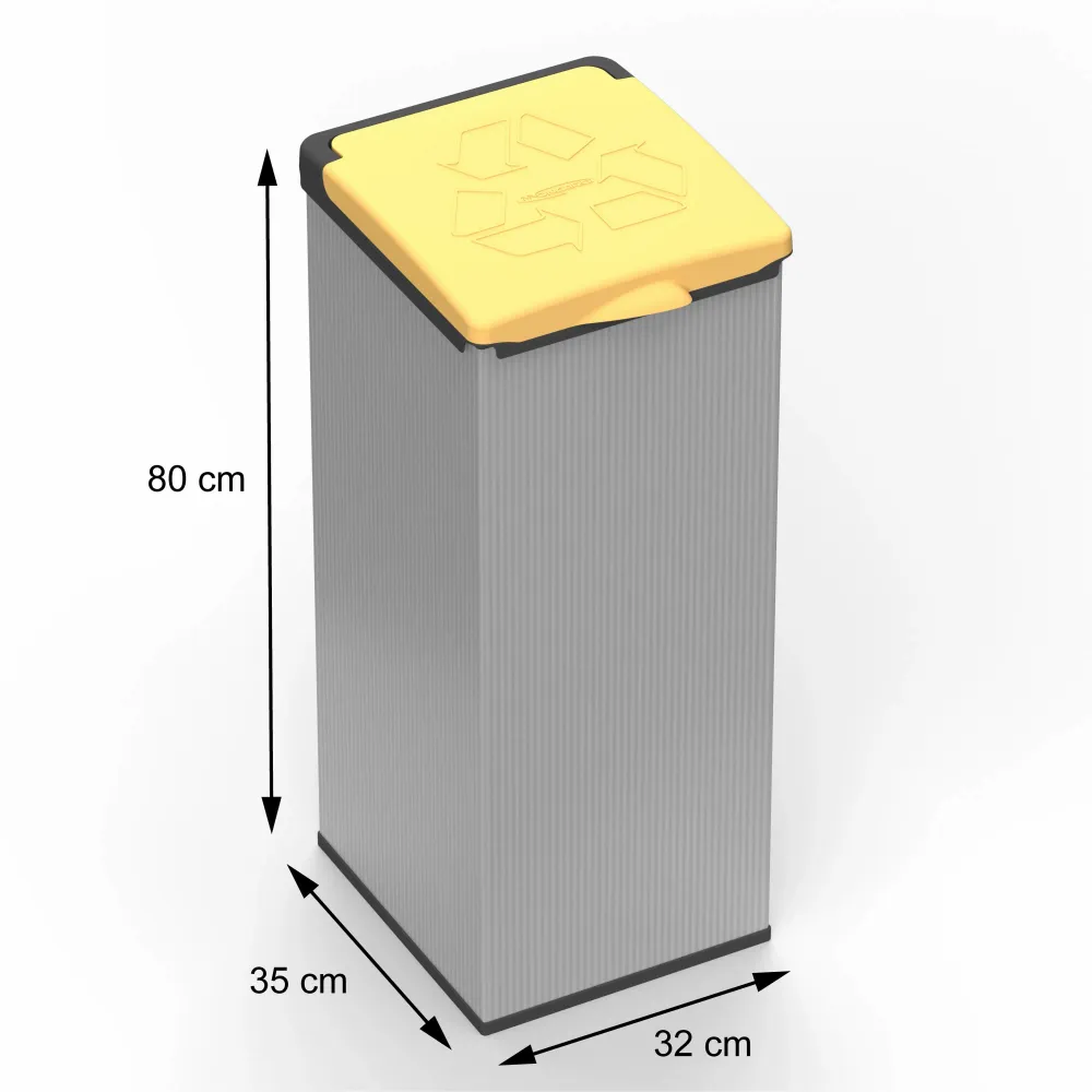 Shelves - Mongardi: 4'Otto Resin Bag Holder, Easy to Assemble, Modular, With Lid and Bag Retaining Frame, Suitable for 80–110 L Bags, 32W × 35D × 80H cm, Grey and Yellow - MONGARDI