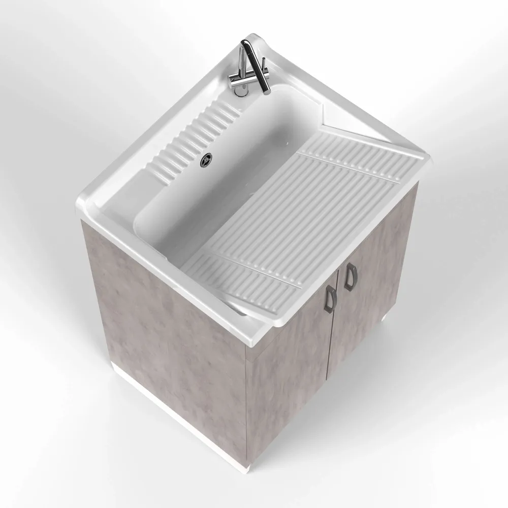Lavabos - Mongardi : Meuble évier-lavoir en bois avec bac en résine, Pré-perçable pour installer un robinet, Résistant aux acides, Intérieur, 60L × 50P × 85H cm, Gris Bronx - MONGARDI