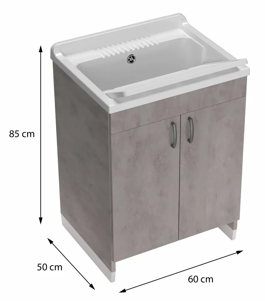 Lavabos - Mongardi : Meuble évier-lavoir en bois avec bac en résine, Pré-perçable pour installer un robinet, Résistant aux acides, Intérieur, 60L × 50P × 85H cm, Gris Bronx - MONGARDI