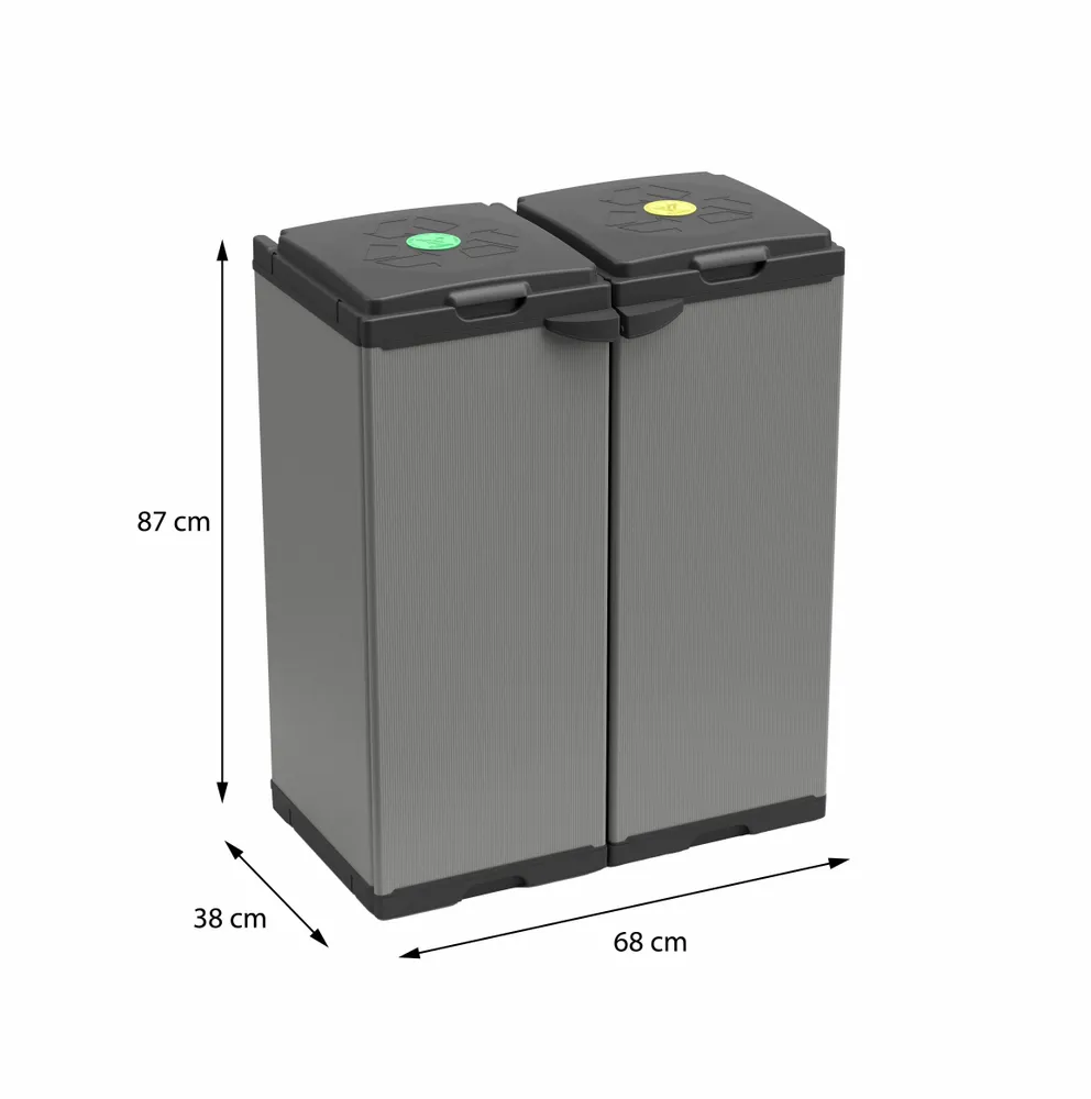 Etagères - Mongardi : Meuble porte-sac Mono en résine, Facile à monter, Deux portes, Avec couvercle et cadre de maintien du sac, Adapté aux sacs de 80 à 110 L, 68L × 38P × 87H cm, Noir et Gris - MONGARDI