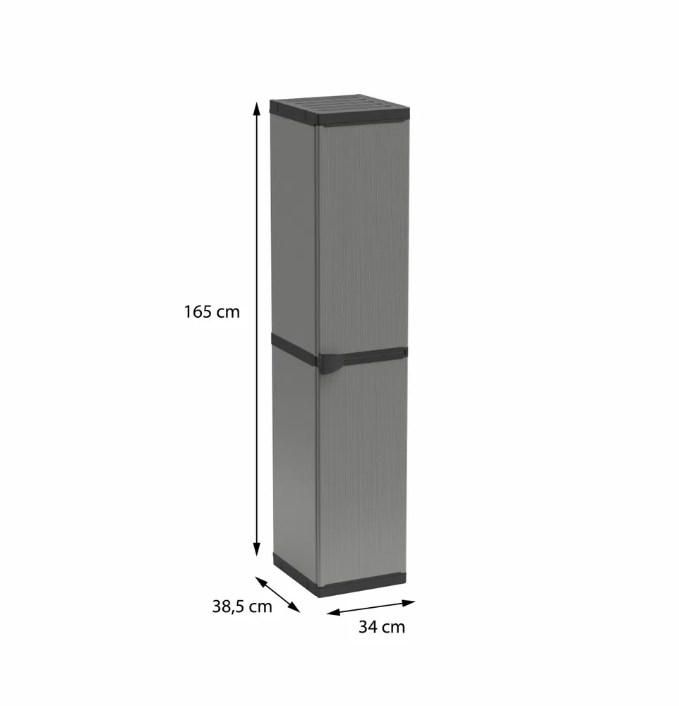 Etagères - Mongardi : Armoire à 3 niveaux en résine avec une porte, Facile à monter, Système modulaire, Intérieur et Extérieur, 34L × 38,5P × 165H cm, Gris et Noir - MONGARDI