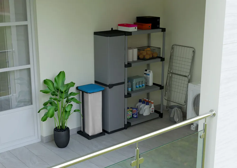 Etagères - Mongardi : Armoire à 3 niveaux en résine avec une porte, Facile à monter, Système modulaire, Intérieur et Extérieur, 34L × 38,5P × 165H cm, Gris et Noir - MONGARDI