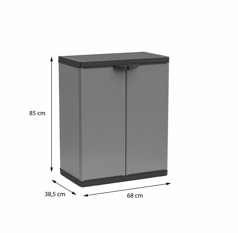 Etagères - Mongardi : Armoire en résine à deux portes pour le tri sélectif, Facile à monter, Compacte, Système modulaire, Intérieur et Extérieur, 68L × 38,5P × 85H cm, Gris et Noir - MONGARDI