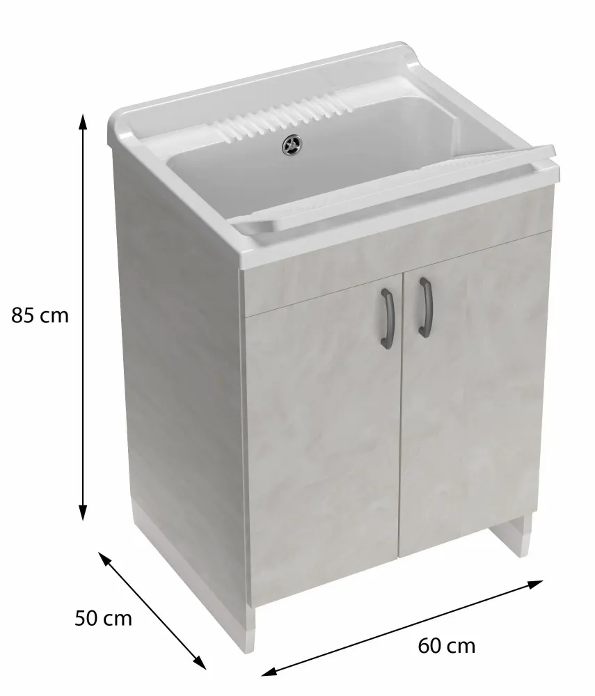 Lavabos - Mongardi : Meuble évier-lavoir en bois avec bac en résine, Pré-perçable pour installer un robinet, Résistant aux acides, Intérieur, 60L × 50P × 85H cm, Gris Manhattan - MONGARDI
