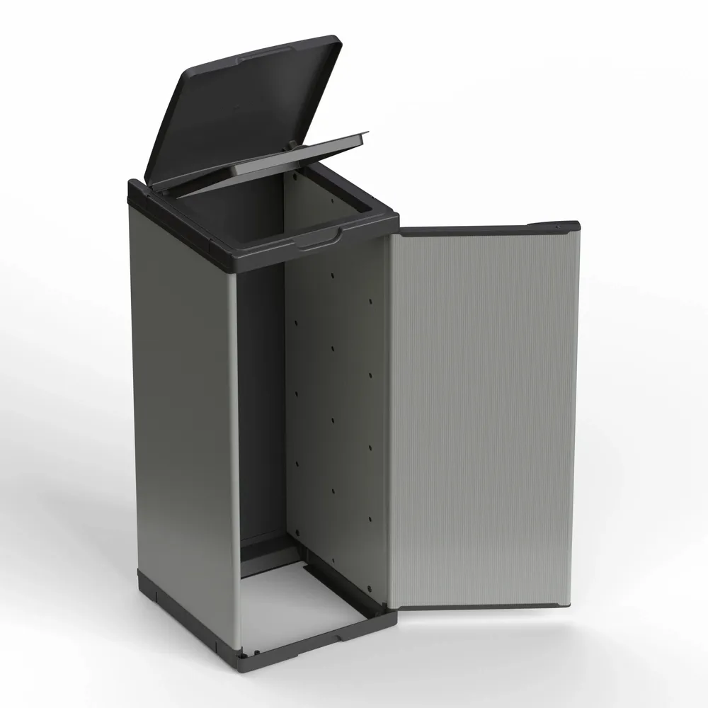 Shelves - Mongardi: Mono Resin Bag Holder Cabinet, Easy to Assemble, One Door, With Lid and Bag Retaining Frame, Suitable for 80–110 L Bags, 34W × 38D × 87H cm, Black and Grey - MONGARDI