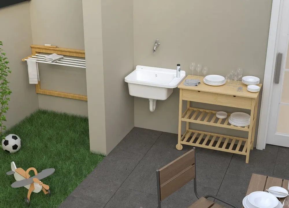 Sinks - Mongardi: Resin Utility Sink, Wall-Mounted, Acid-Resistant, Indoor and Outdoor, 58.3W × 38.5D × 26H cm, White - MONGARDI