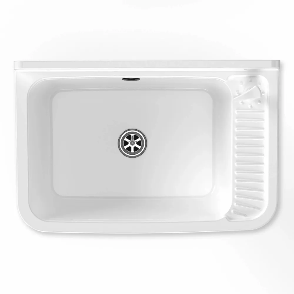 Lavabos - Mongardi : Évier multifonction en résine avec distributeur, Fixation murale, Résistant aux acides, Intérieur et Extérieur, 58,3L × 38,5P × 26H cm, Blanc - MONGARDI
