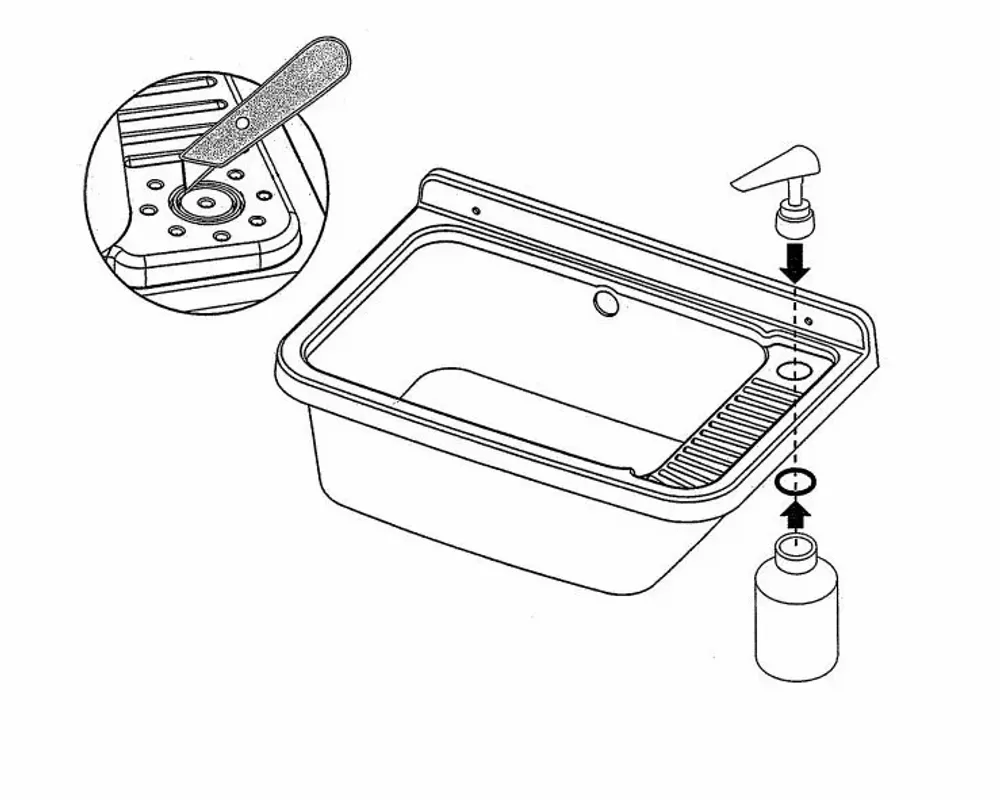 Lavabos - Mongardi : Évier multifonction en résine avec distributeur, Fixation murale, Résistant aux acides, Intérieur et Extérieur, 58,3L × 38,5P × 26H cm, Blanc - MONGARDI