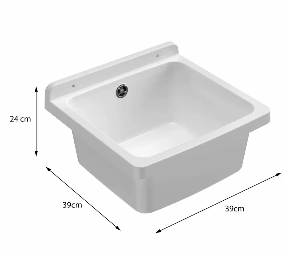 Sinks - Mongardi: Resin Utility Sink, Wall-Mounted, Acid-Resistant, Indoor and Outdoor, 39W × 39D × 24H cm, White - MONGARDI