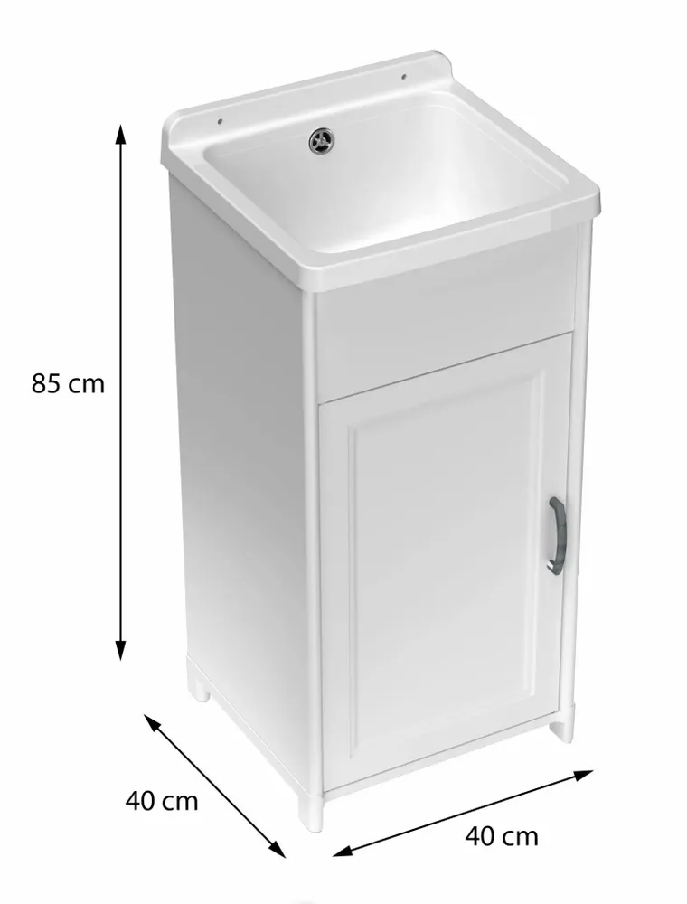 Sinks - Mongardi: Resin Mini Utility Sink Cabinet, Compact, Acid-Resistant, Indoor and Outdoor, 40W × 40D × 85H cm, White - MONGARDI