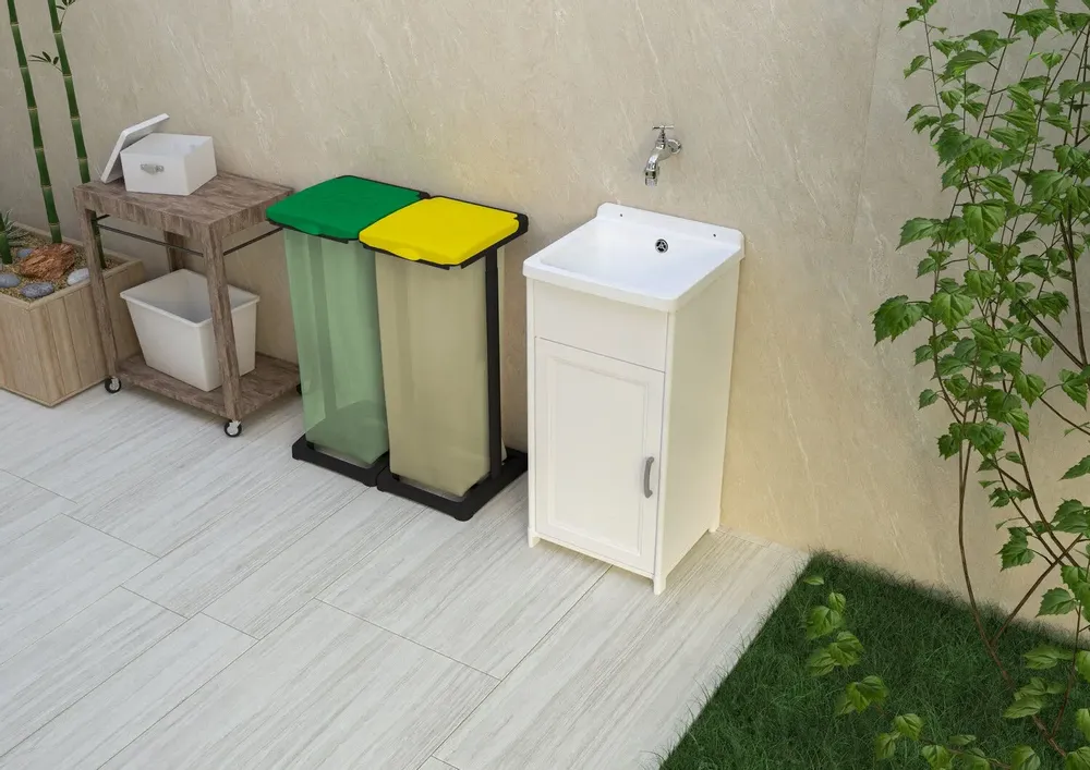 Sinks - Mongardi: Resin Mini Utility Sink Cabinet, Compact, Acid-Resistant, Indoor and Outdoor, 40W × 40D × 85H cm, White - MONGARDI