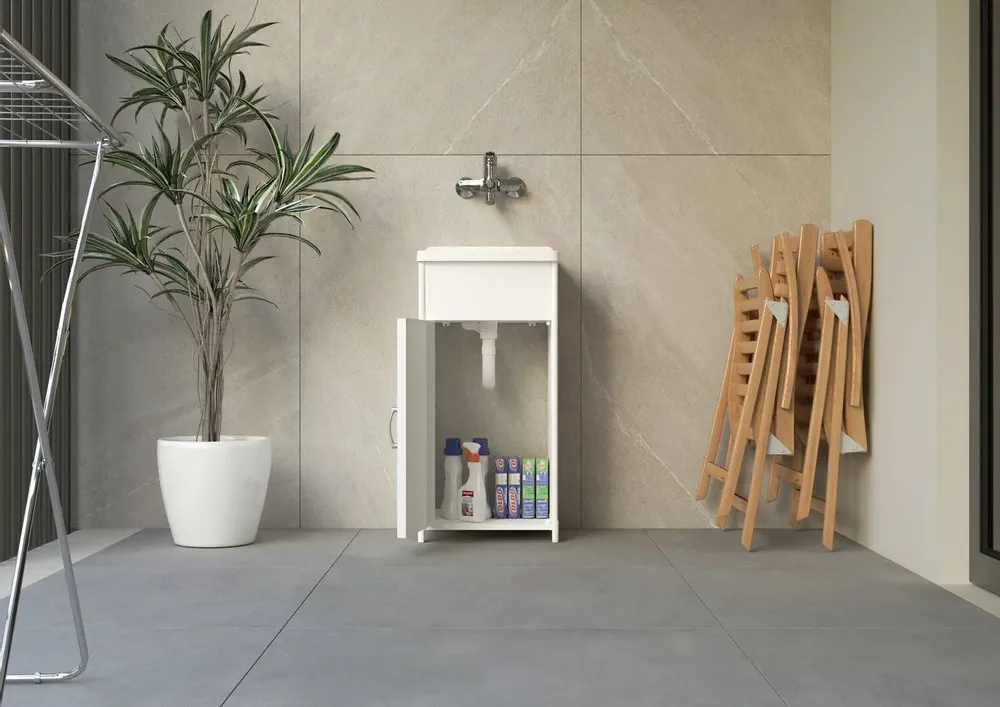 Sinks - Mongardi: Resin Mini Utility Sink Cabinet, Compact, Acid-Resistant, Indoor and Outdoor, 40W × 40D × 85H cm, White - MONGARDI