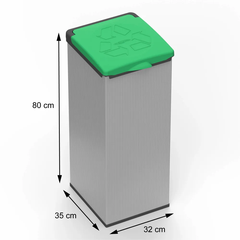 Etagères - Mongardi : Porte-sac 4'Otto en résine, Facile à monter, Modulaire, Avec couvercle et cadre de maintien du sac, Adapté aux sacs de 80 à 110 L, 32L × 35P × 80H cm, Gris et Vert - MONGARDI