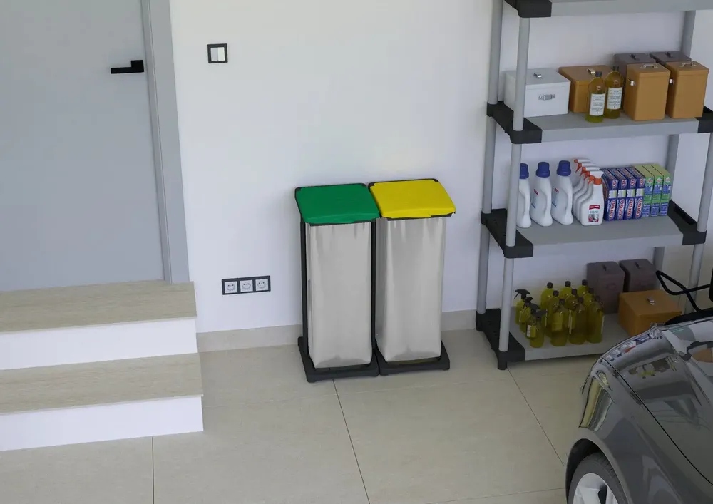 Etagères - Mongardi : Porte-sac Mr. B Bis en résine, Facile à monter, Avec couvercle et cadre de maintien du sac, Adapté aux sacs de 80 à 110 L, 64L × 36P × 80H cm, Noir, Vert et Jaune - MONGARDI