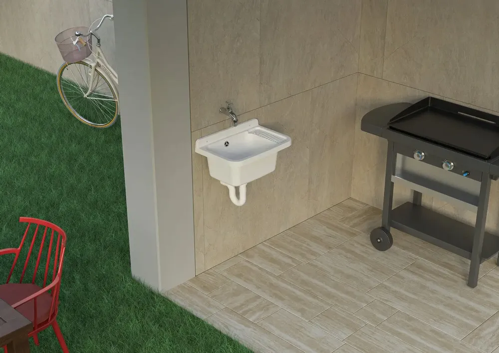 Lavabos - Mongardi : Évier multifonction en résine, Fixation murale, Résistant aux acides, Intérieur et Extérieur, 50L × 33,5P × 24H cm, Blanc - MONGARDI