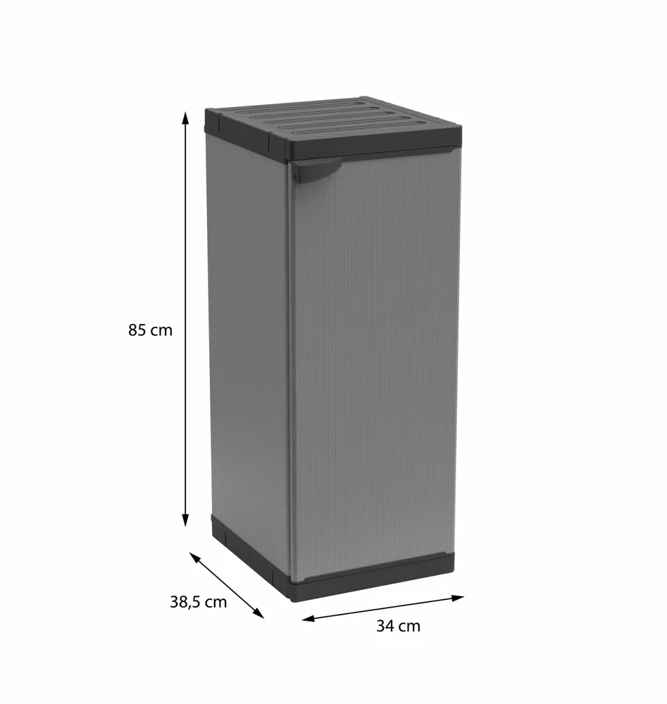 Shelves - Mongardi: Resin Cabinet with One Door and One Shelf, Easy to Assemble, Compact, Modular System, Indoor and Outdoor, 34W × 38.5D × 85H cm, Grey and Black - MONGARDI