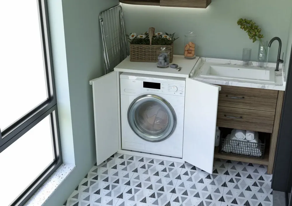 Lavabos - Mongardi : Housse pour lave-linge en résine, Universelle, Facile à monter, Intérieur et Extérieur, 68,5L x 64,5P x 88H cm, Blanc - MONGARDI