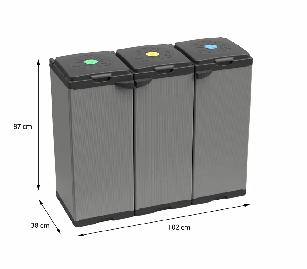 Etagères - Mongardi : Meuble porte-sac Mono en résine, Facile à monter, Trois portes, Avec couvercle et cadre de maintien du sac, Adapté aux sacs de 80 à 110 L, 102L × 38P × 87H cm, Noir et Gris - MONGARDI
