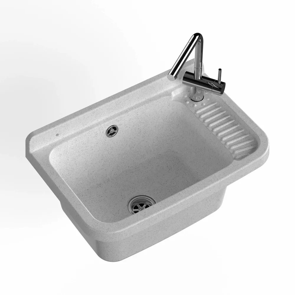 Lavabos - Mongardi : Évier multifonction en résine, Fixation murale, Résistant aux acides, Intérieur et Extérieur, 50L × 33,5P × 24H cm, Granit - MONGARDI