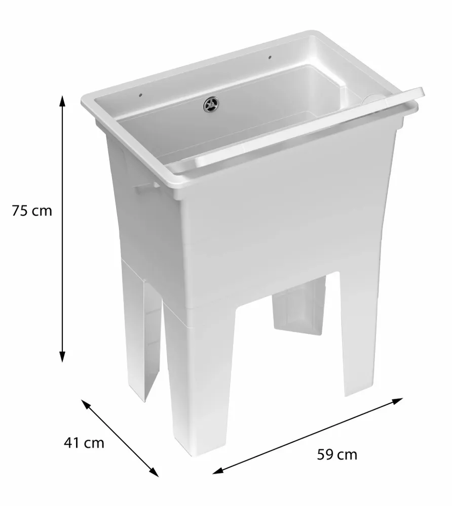 Lavabos - Mongardi : Évier-lavoir monobloc en résine, Facile à monter, Résistant aux acides, Intérieur et Extérieur, 59L × 41P × 75H cm, Blanc - MONGARDI