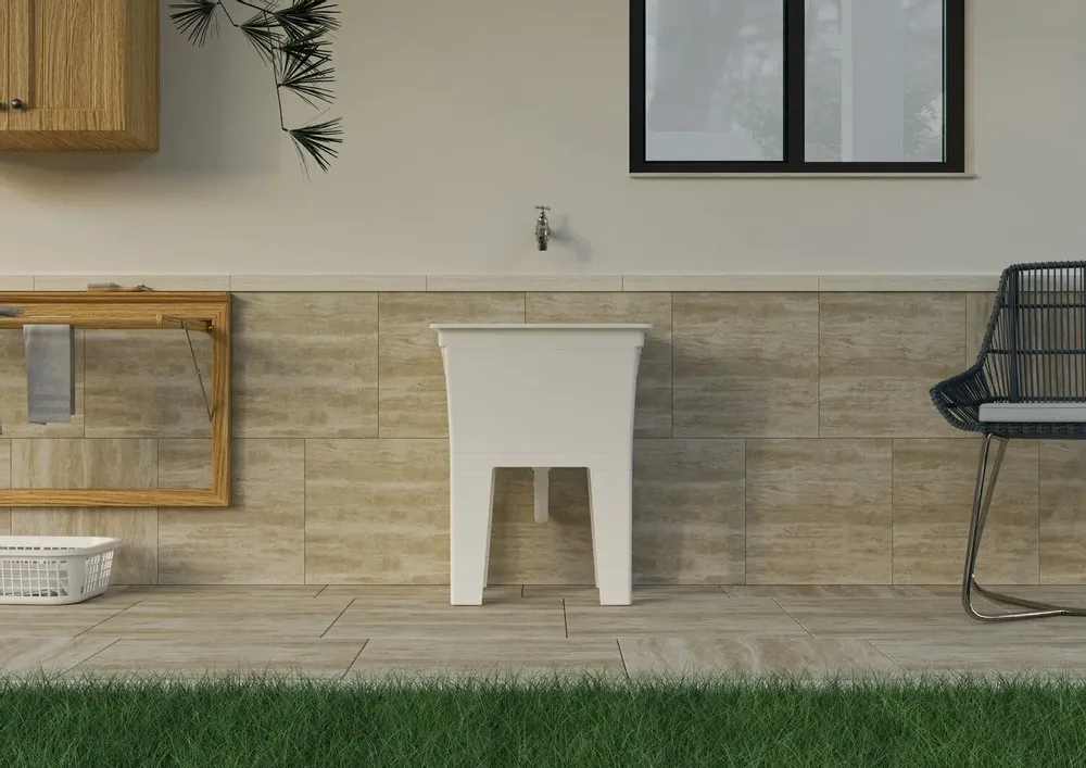 Lavabos - Mongardi : Évier-lavoir monobloc en résine, Facile à monter, Résistant aux acides, Intérieur et Extérieur, 59L × 41P × 75H cm, Blanc - MONGARDI