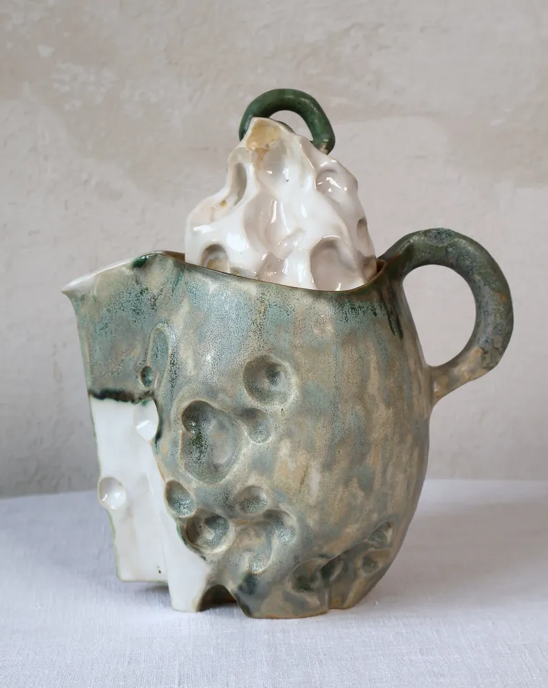 Ceramic - Sculpted Ceramic Jug with a lid - WOJCIECH DZIENNIAK ART