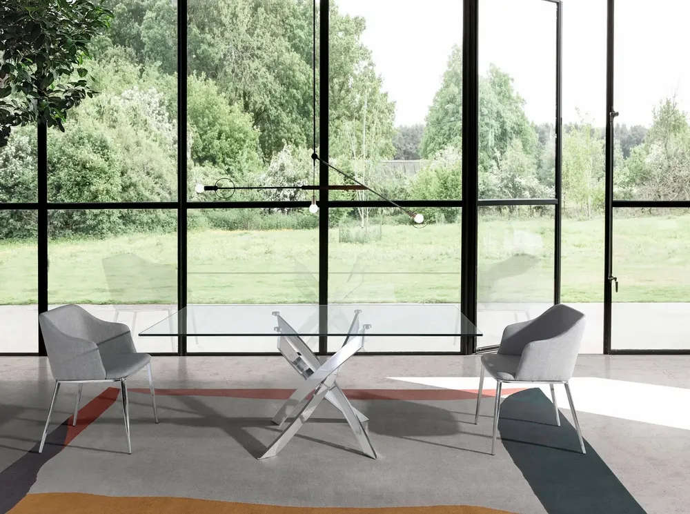 Dining Tables - Rectangular tempered glass and chrome-plated steel dining table - ANGEL CERDÁ