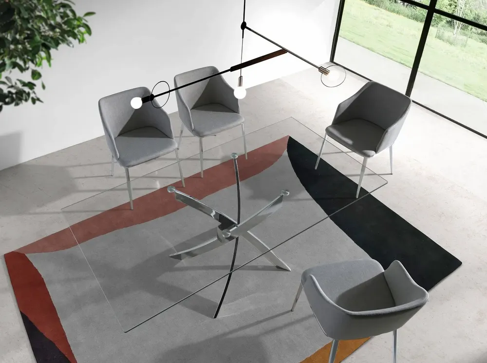 Dining Tables - Rectangular tempered glass and chrome-plated steel dining table - ANGEL CERDÁ