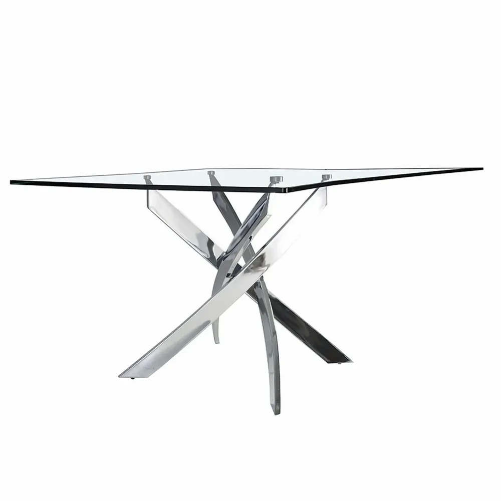 Dining Tables - Rectangular tempered glass and chrome-plated steel dining table - ANGEL CERDÁ