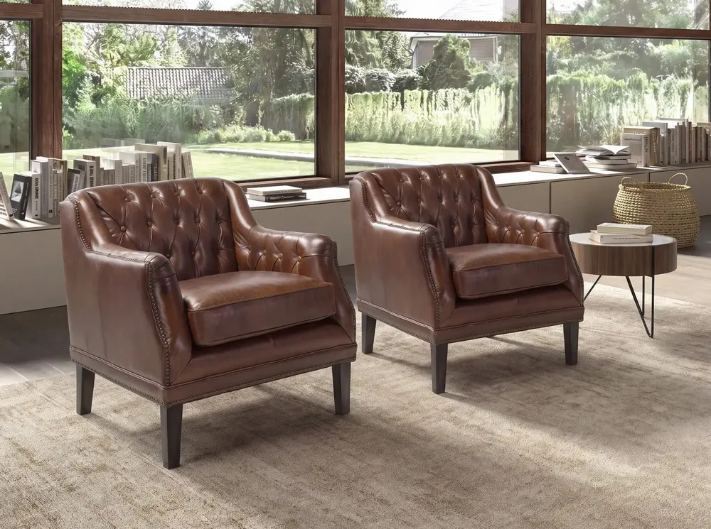 Fauteuils - Fauteuil Chester en cuir marron cognac - ANGEL CERDÁ