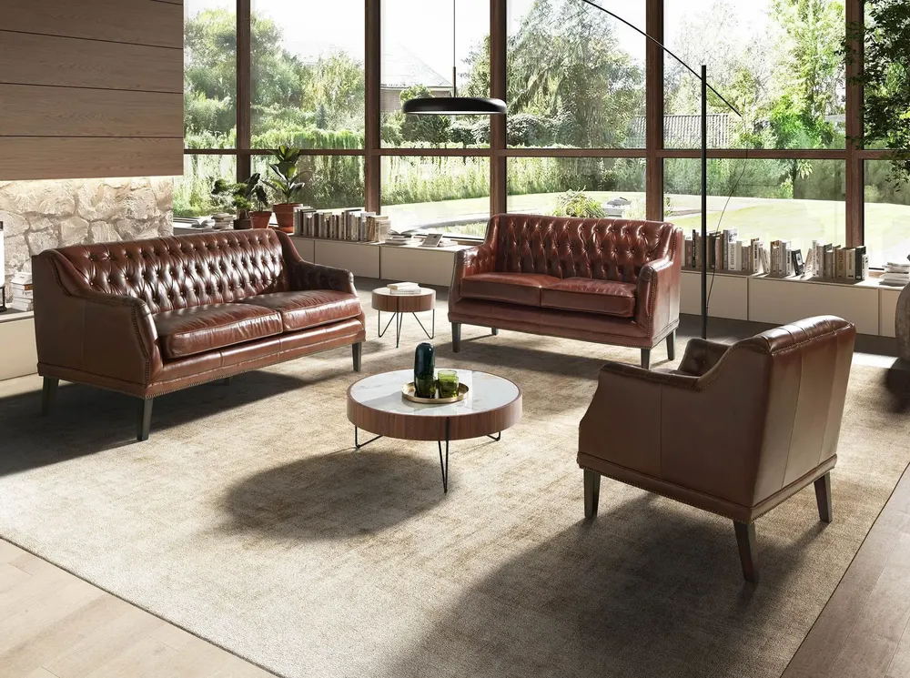 Sofas - 3-seater Chester sofa in cognac brown leather - ANGEL CERDÁ