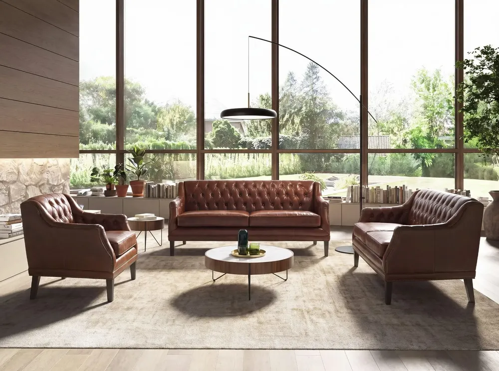 Sofas - 3-seater Chester sofa in cognac brown leather - ANGEL CERDÁ