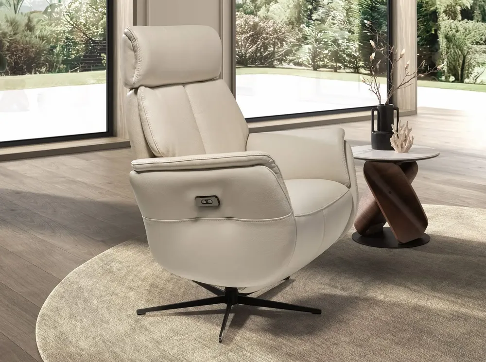 Armchairs - Swivel recliner armchair in pearl grey leather - ANGEL CERDÁ