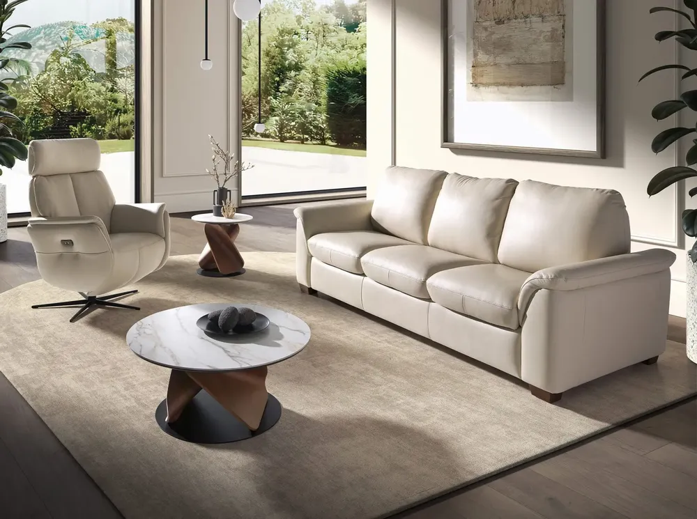 Armchairs - Swivel recliner armchair in pearl grey leather - ANGEL CERDÁ