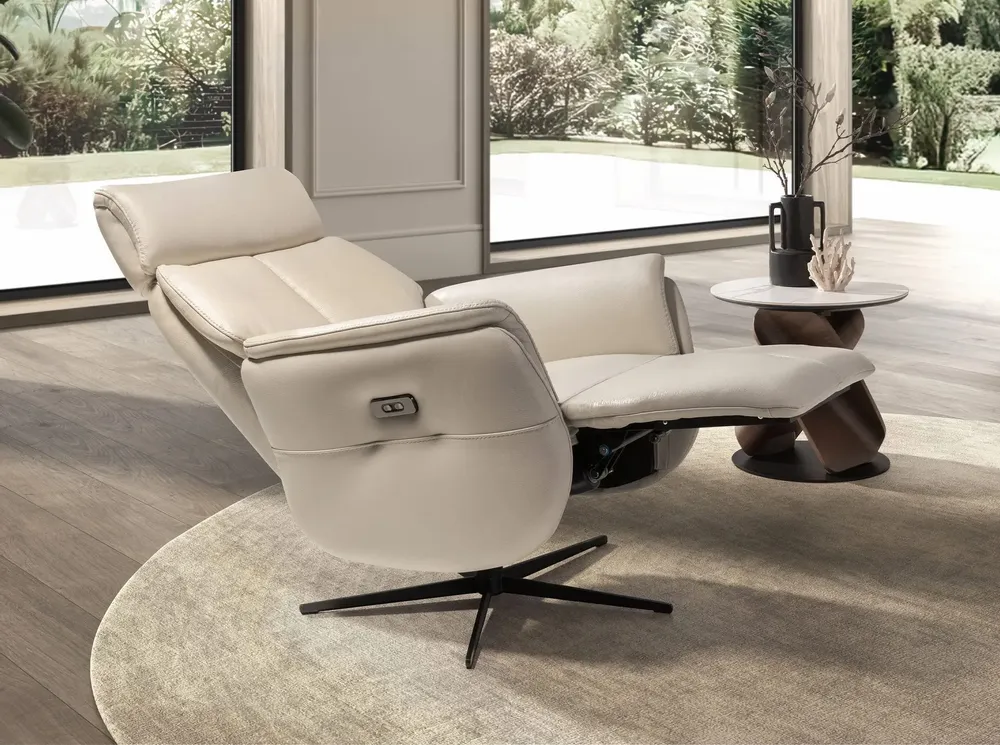 Armchairs - Swivel recliner armchair in pearl grey leather - ANGEL CERDÁ
