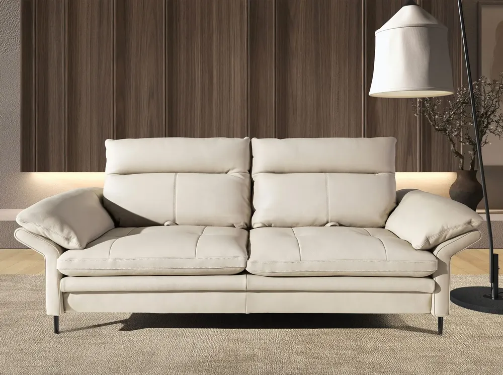 Sofas - 3-seater sofa in taupe grey leather - ANGEL CERDÁ