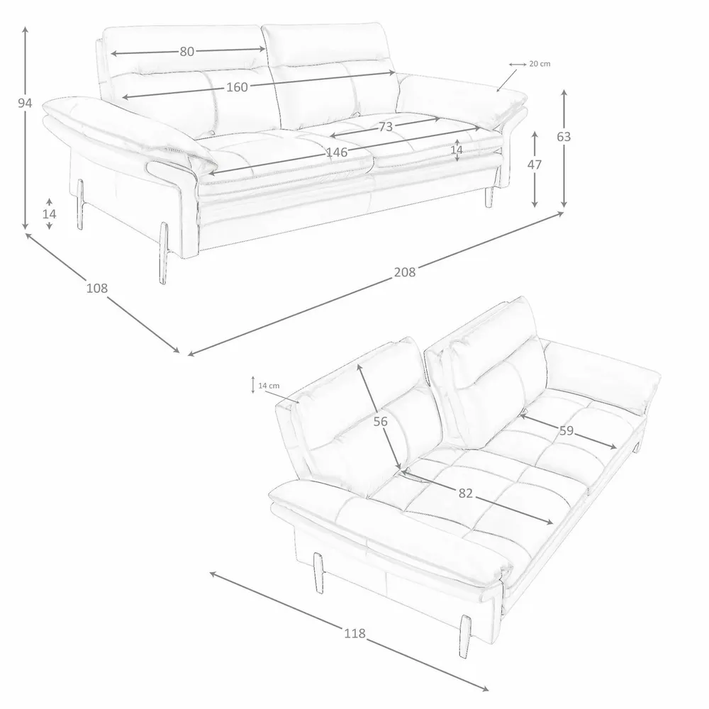 Sofas - 3-seater sofa in taupe grey leather - ANGEL CERDÁ