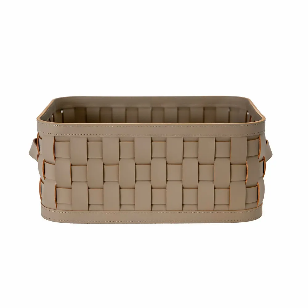 Baskets - Rectangular decorative storage basket in dark mink regenerated leather with lid - ANGEL CERDÁ