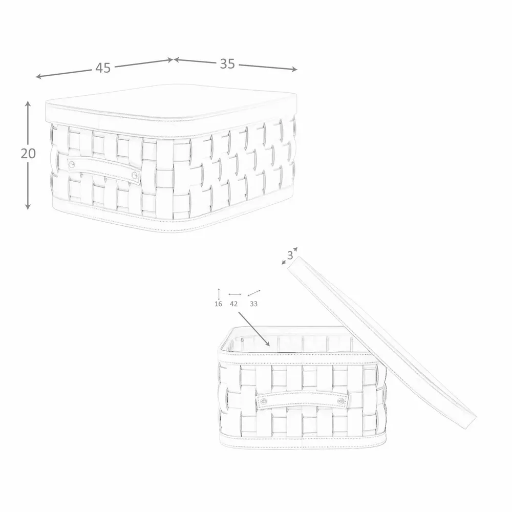 Baskets - Rectangular decorative storage basket in dark mink regenerated leather with lid - ANGEL CERDÁ