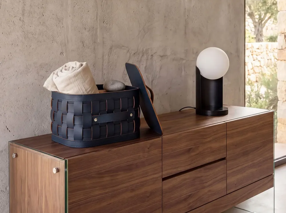 Baskets - Square decorative storage basket in dark blue regenerated leather with lid - ANGEL CERDÁ