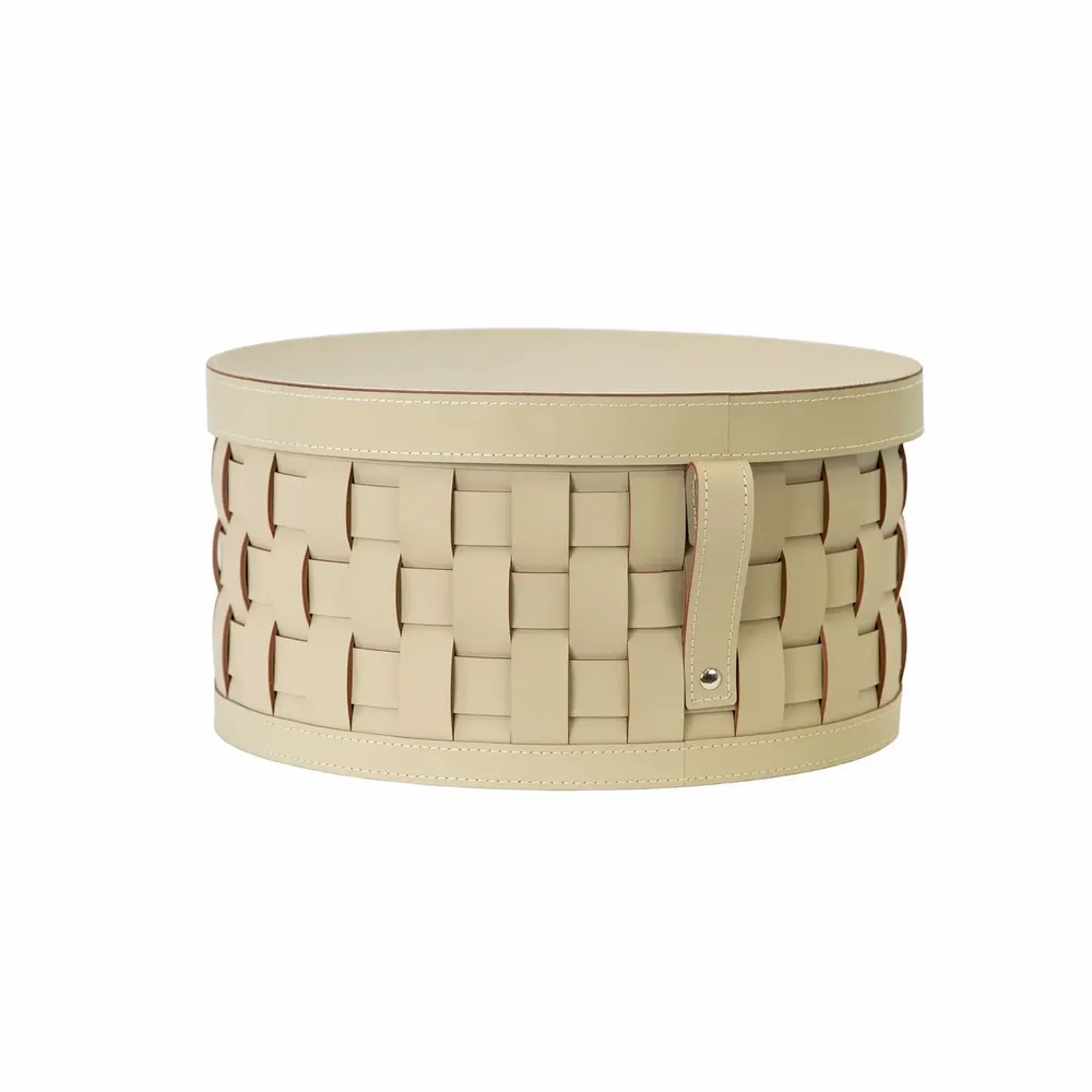 Corbeilles - Panier de rangement décoratif rond en cuir régénéré couleur sable avec couvercle - ANGEL CERDÁ