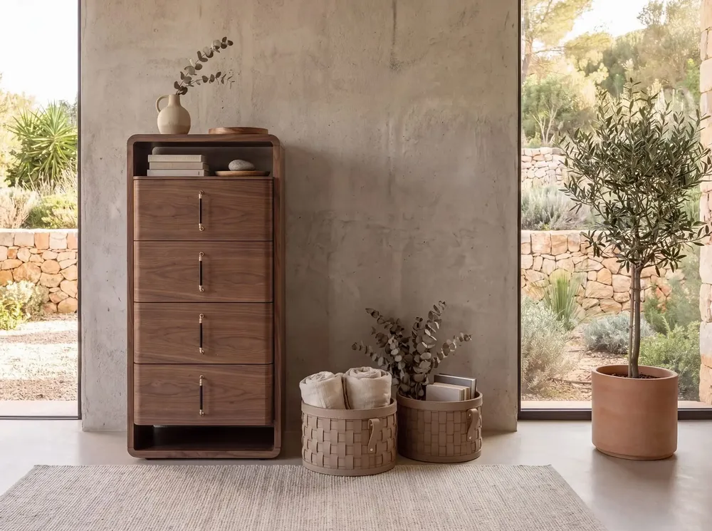 Corbeilles - Panier de rangement décoratif rond en cuir régénéré vison foncé avec couvercle - ANGEL CERDÁ
