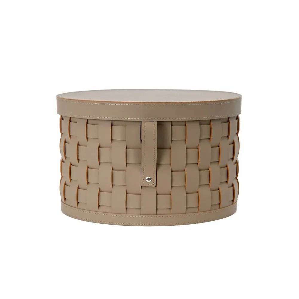 Corbeilles - Panier de rangement décoratif rond en cuir régénéré vison foncé avec couvercle - ANGEL CERDÁ