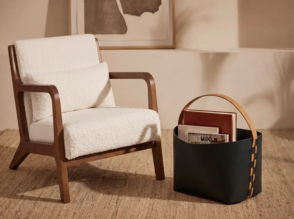 Baskets - Rectangular decorative storage basket in dark blue regenerated leather with handle - ANGEL CERDÁ
