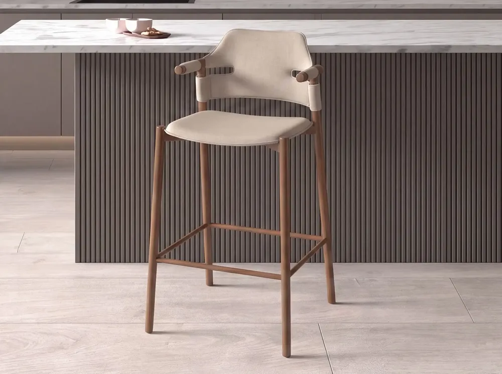 Chairs - Stool in sand-coloured regenerated leather - ANGEL CERDÁ