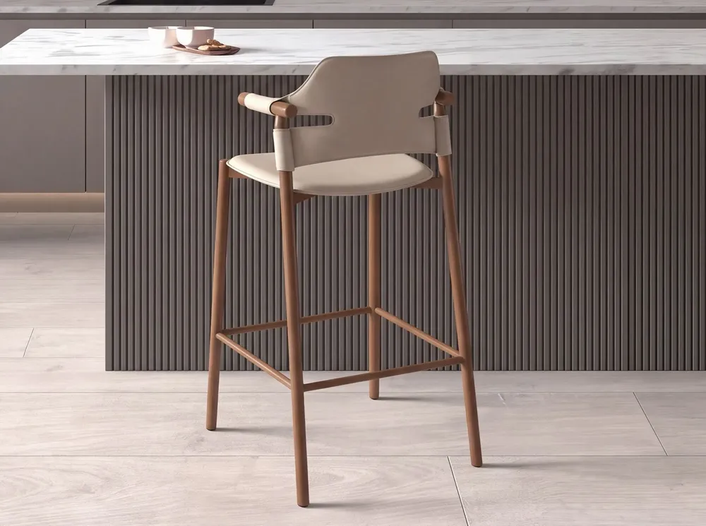 Chairs - Stool in sand-coloured regenerated leather - ANGEL CERDÁ