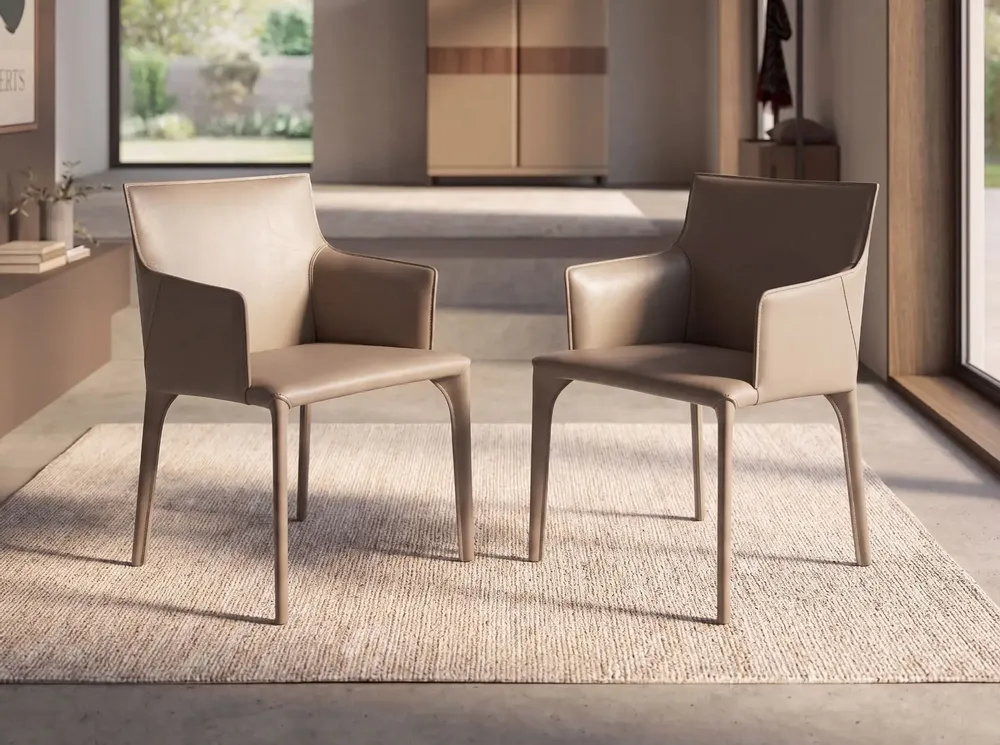 Chairs - Chair in mink-coloured regenerated leather - ANGEL CERDÁ